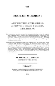 Book Of Mormon [ First Edition 1830 Palmyra NY] PDF