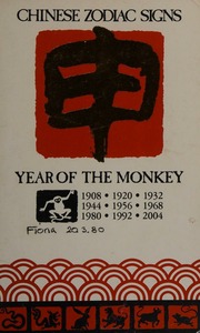 Chinese zodiac signs : year of the monkey, 1908, 1920, 1932, 1944, 1956, 1968, 1980, 1992, 2004