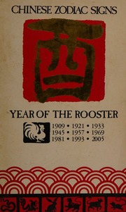 Chinese zodiac signs : year of the rooster, 1909, 1921, 1933, 1945, 1957, 1969, 1981, 1993, 2005