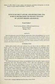 Effects of Prey Capture, Web Destruction and Habitat Physiognomy on Web-Site Tenacity of Argiope Spiders (Araneidae)