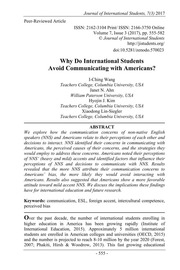 ERIC EJ1140259: Why Do International Students Avoid Communicating with Americans?