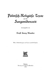 Politisch Religiose Texte Aus Der Sargonidenzeit.