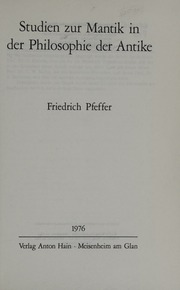 Studien zur Mantik in der Philosophie der Antike