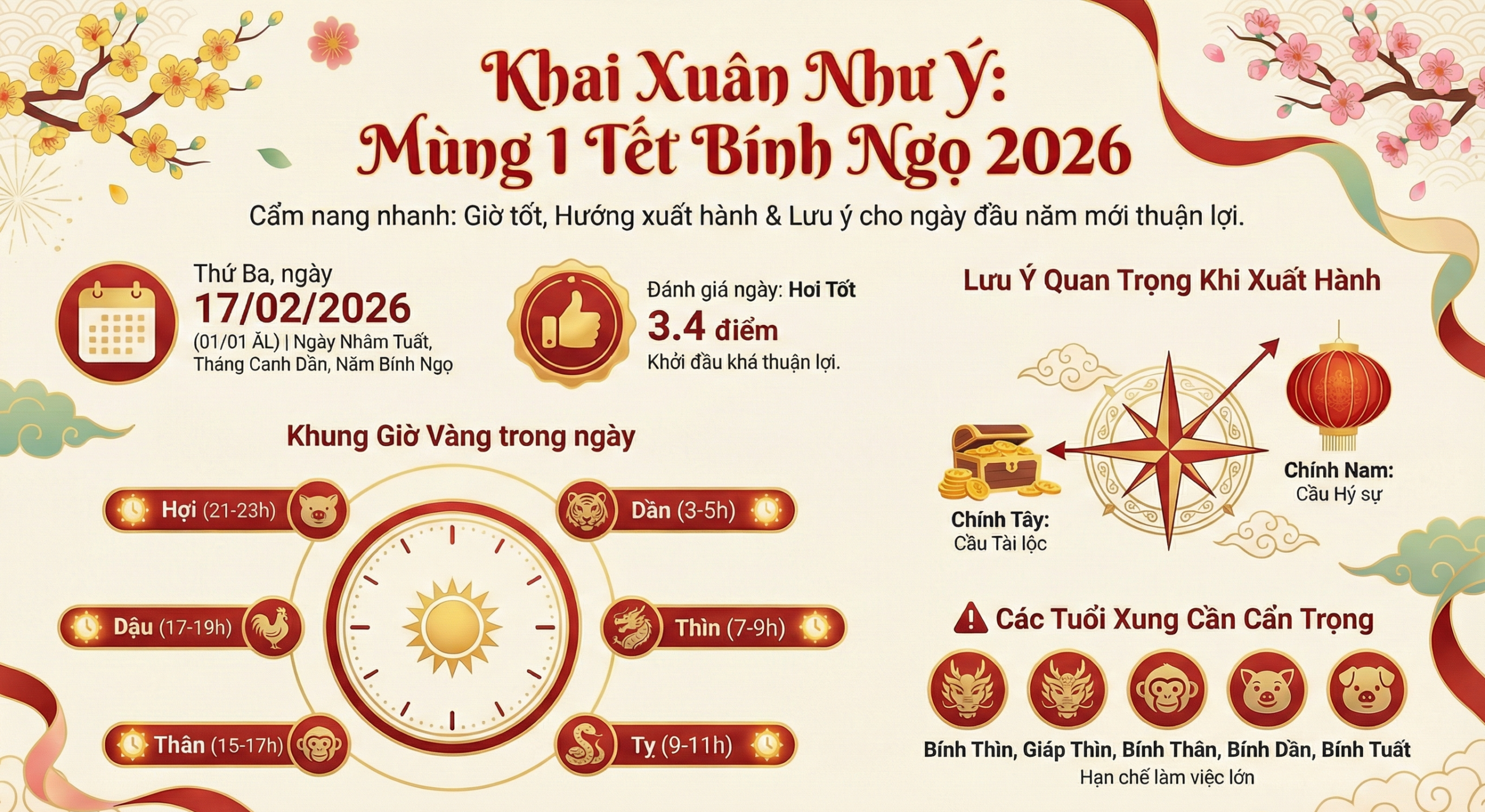 NHỮNG NGÀY ĐẸP ĐẦU NĂM MỚI BÍNH NGỌ 2026 - LƯU Ý KHI KHAI XUÂN